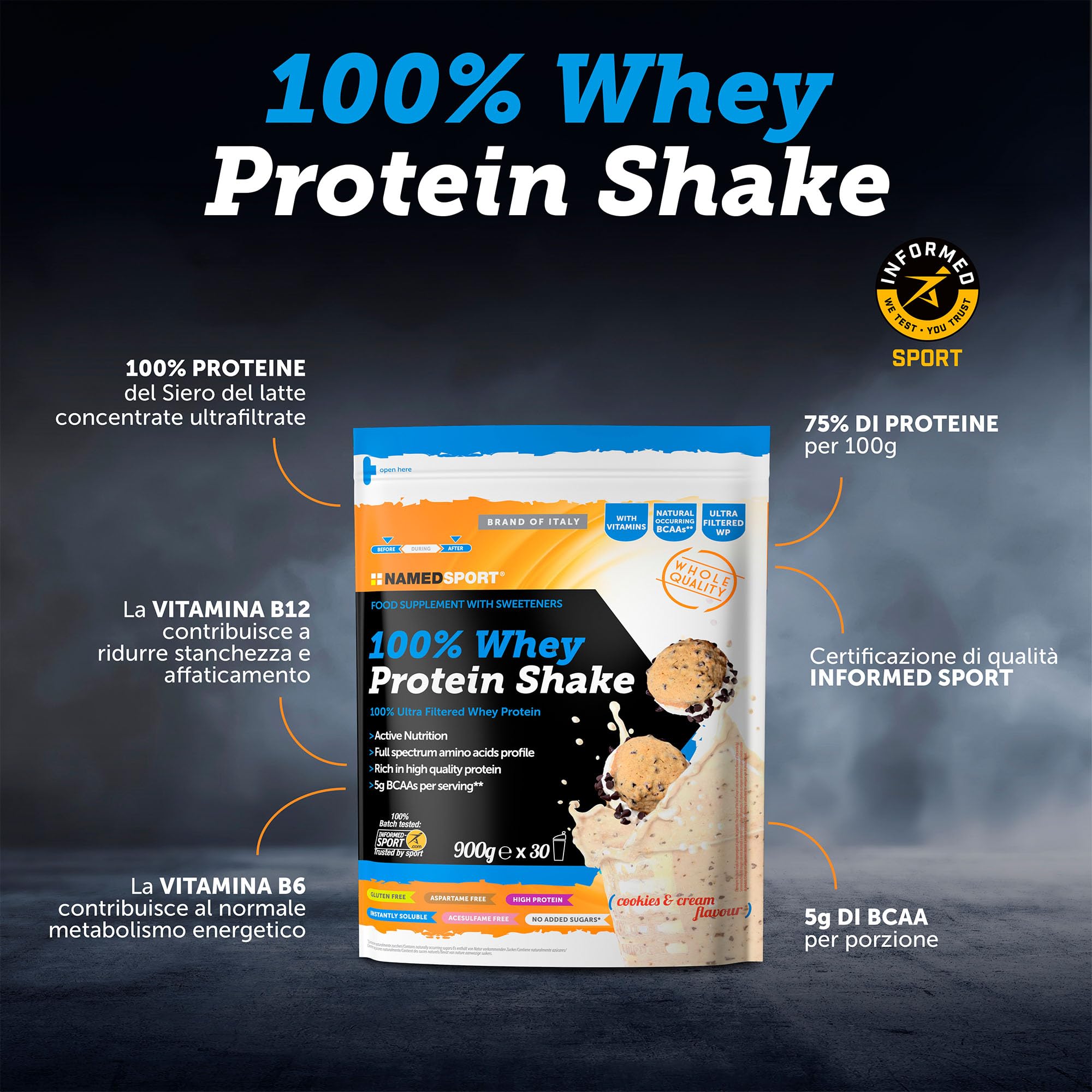 namedsport-100-whey-protein-shake-proteine-siero-latte-900-g-gusto-biscotti-e-cr image 2