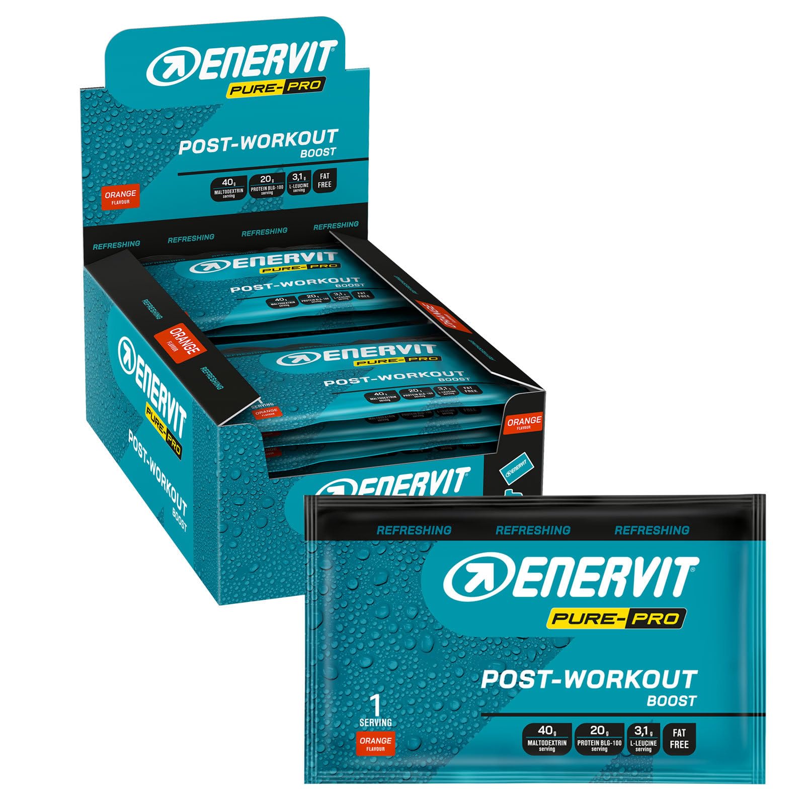 enervit-pure-pro-post-workout-arancia-maltodestrine-proteine-20g-buste-65g image 1