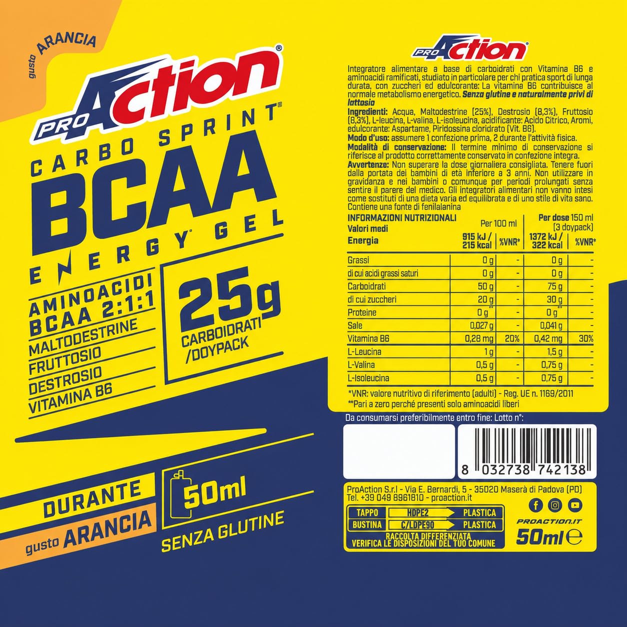 proaction-carbo-sprint-bcaa-gel-energetico-box-10-x-50-ml-gusto-arancia image 2