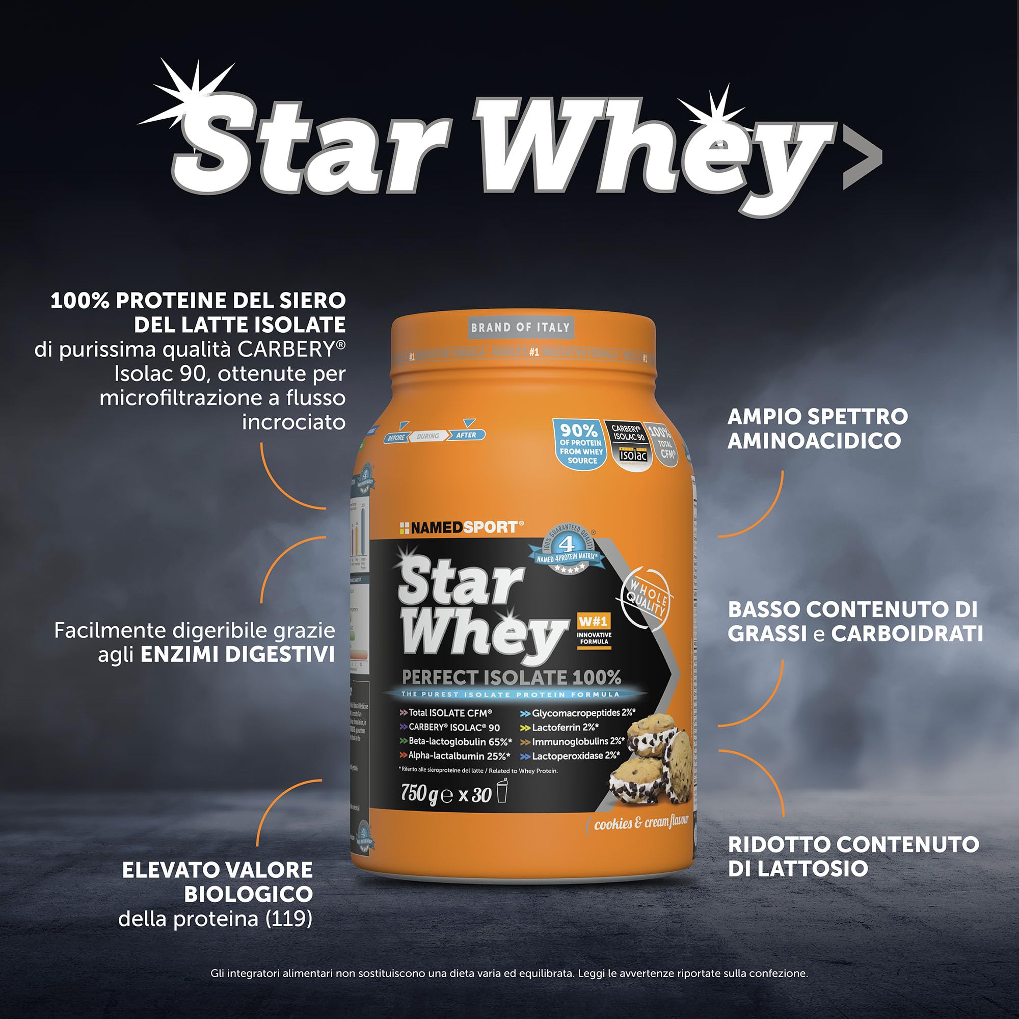namedsport-star-whey-isolate-proteine-isolate-in-polvere-750g-cookies-cream image 2