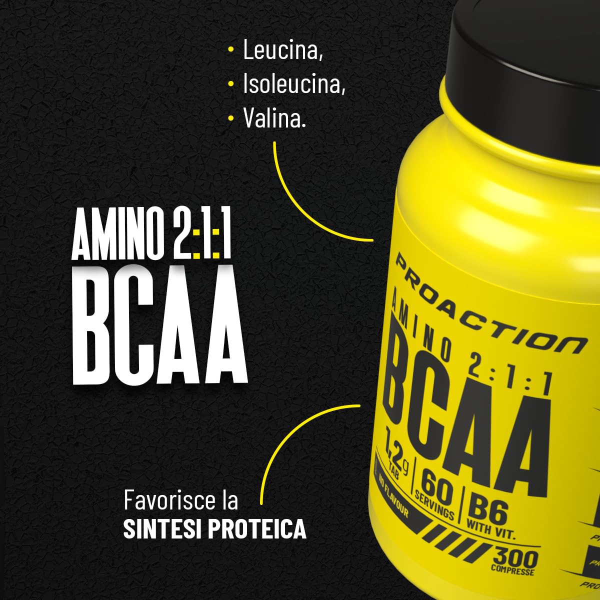 proaction-bcaa-2-1-1-con-vitamina-b6-gusto-neutro-300-compresse-60-utilizzi image 2