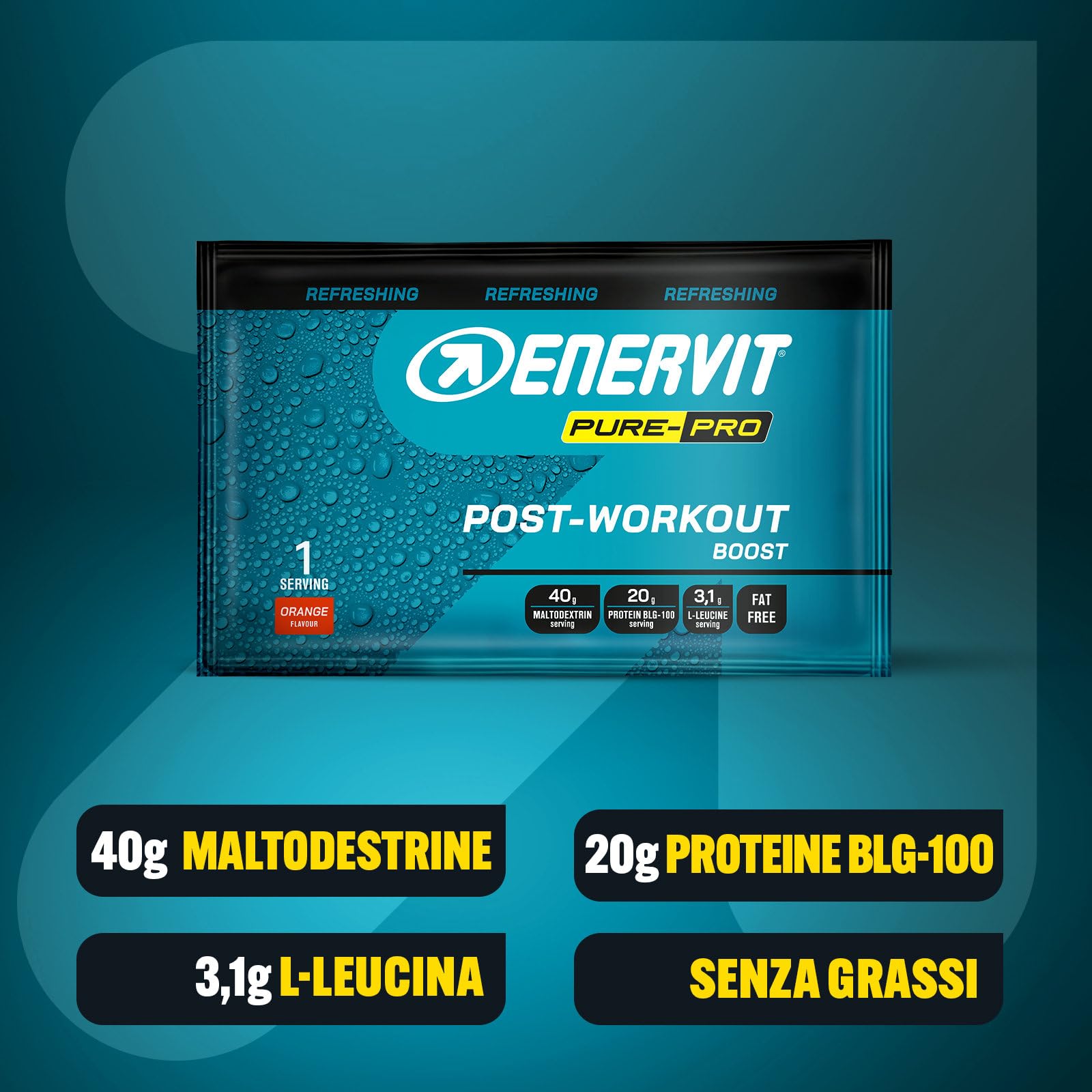 enervit-pure-pro-post-workout-arancia-maltodestrine-proteine-20g-buste-65g image 2
