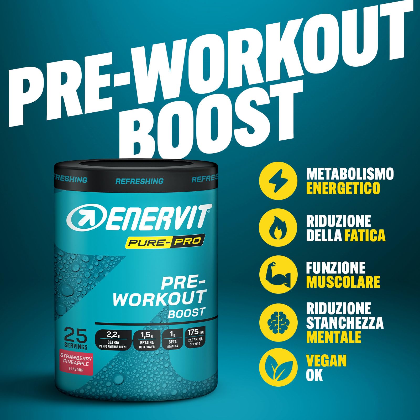 enervit-pure-pro-pre-workout-fragola-ananas-con-caffeina-e-creatina-313g-vegan image 3